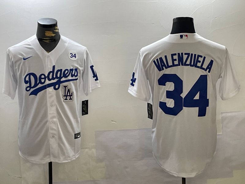 Men Los Angeles Dodgers 34 Valenzuela White Game 2024 Nike MLB Jersey style 112010